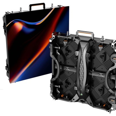 Painel LED modular metálico preto com superfície colorida abstrata