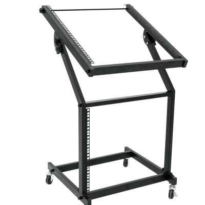 Suporte metálico preto ajustável com rodas