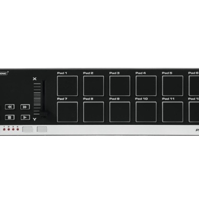 Controlador MIDI digital com 12 pads numerados de Pad 1 a Pad 12