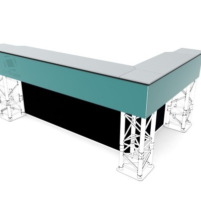 Mesa de bilhar verde em formato de L com estrutura metálica