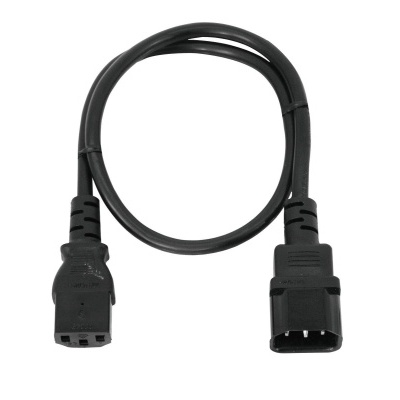 Cabo de alimentação elétrico preto com conectores macho e fêmea de três pinos