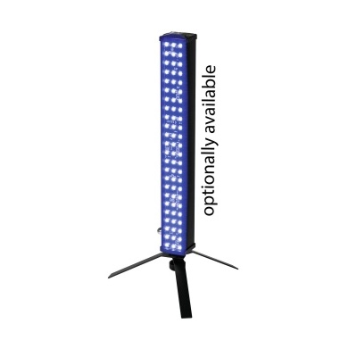 Luz LED vertical com tripé e texto 