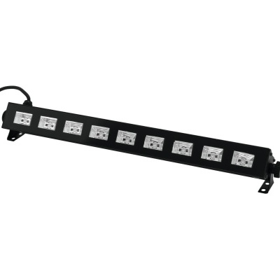 Barra de luz LED preta com oito painéis de iluminação e suporte de fixação
