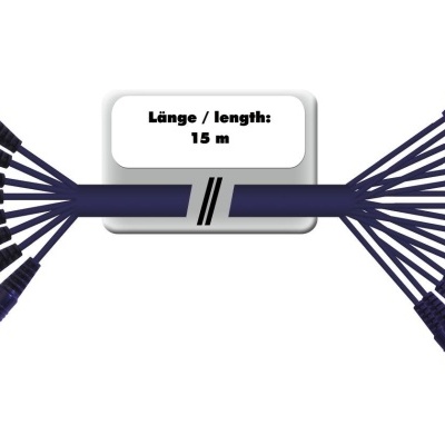 Cabo de áudio com múltiplos conectores jack e etiqueta de comprimento