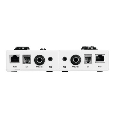 Dispositivos eletrónicos brancos com várias portas na parte traseira