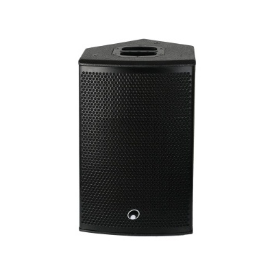 Coluna de som preta trapezoidal com grelha frontal