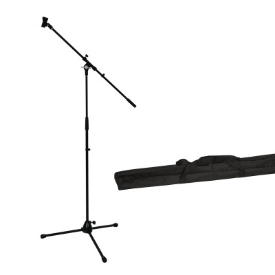 Microfone com suporte tripé e saco de transporte preto