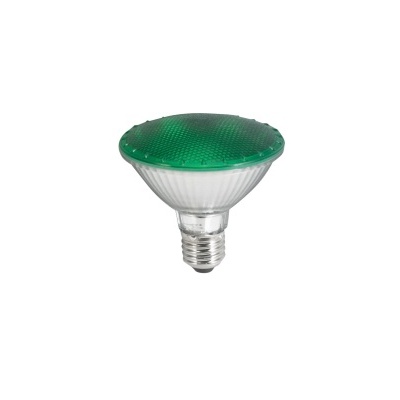 Lâmpada LED verde com base metálica prateada