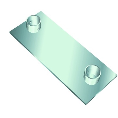 Suporte retangular de vidro com bases cilíndricas transparentes