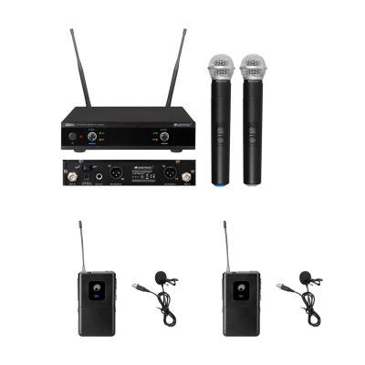 Sistema de microfone sem fios preto com microfones e receptor