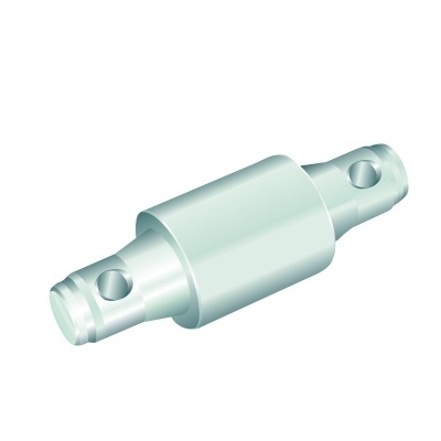 Peça metálica cilíndrica prateada com orifícios nas extremidades