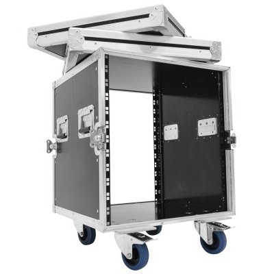 Maleta de transporte preta com rodas, estrutura metálica e tampas destacáveis