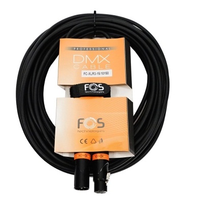 Cabo profissional DMX Cable preto com conectores XLR e embalagem laranja FOS Technology