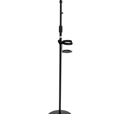 Suporte de microfone preto com base redonda e haste ajustável