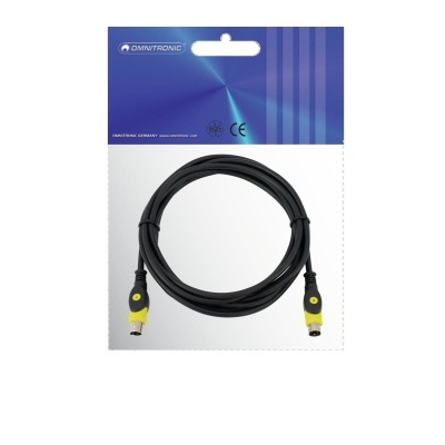 Cabo HDMI preto com conectores amarelos e embalagem azul e branca