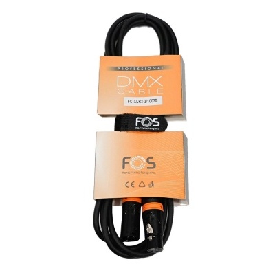 Cabo profissional DMX preto com embalagem laranja da FOS Technologies