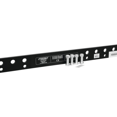 Suporte metálico preto com parafusos e etiquetas