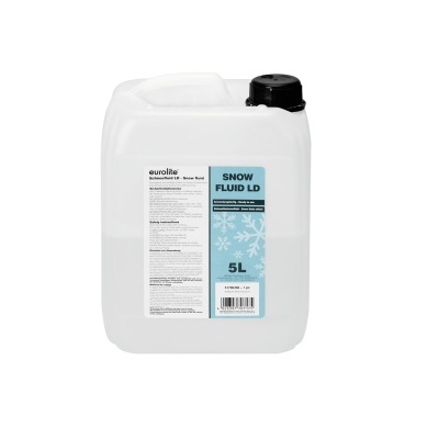 Recipiente branco translúcido de 5 litros com etiqueta azul 'SNOW FLUID LO'