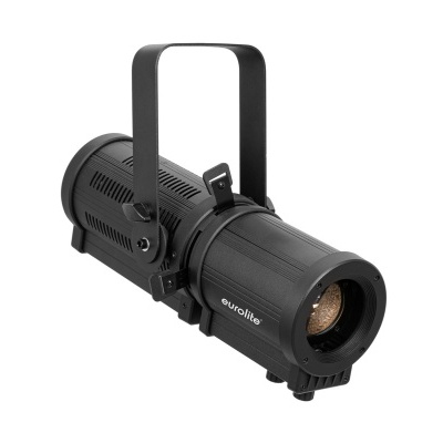 Projetor de luz preto Eurolite com lente frontal e estrutura metálica cilíndrica