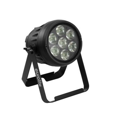 Refletor LED preto Eurolite com 7 lentes circulares e suporte em metal