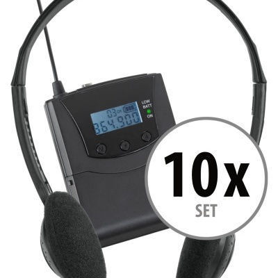 Conjunto de auriculares com rádio transmissor e selo 10x SET.