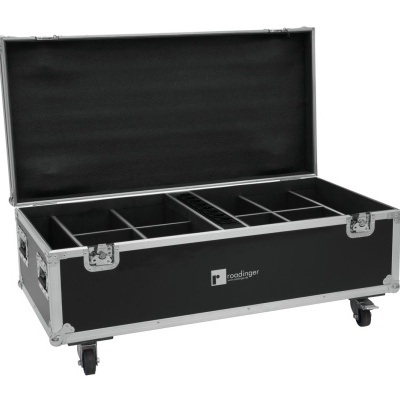 Caixa de transporte preta com rebordo metálico e divisórias internas