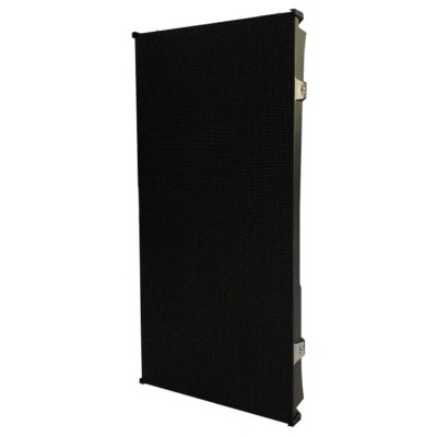 Painel LED preto retangular com estrutura metálica