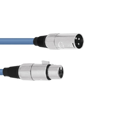 Cabo azul com conectores XLR metálicos para áudio