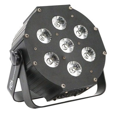 Luz LED de palco preta com oito lentes em fundo branco