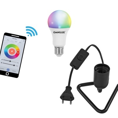 Lâmpada LED colorida OMNILUX com controlo via smartphone e soquete preto com interruptor