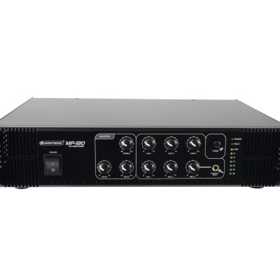 Amplificador de som profissional âmbar McSound MPA-80 preto com botões no painel frontal