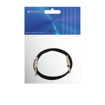 Cabo de áudio preto com conectores jack de 6,35 mm em embalagem OMNITRONIC