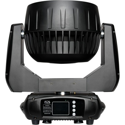 Iluminação moving head preta com visor digital e botões