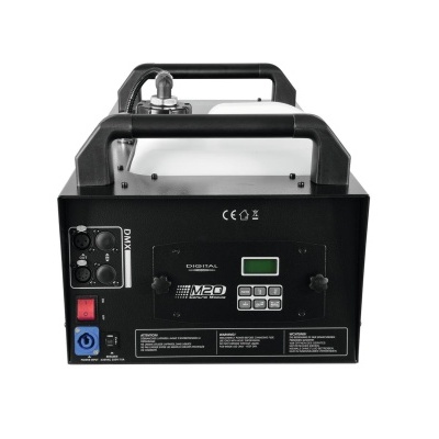 Máquina de efeito especial preta com painel frontal e botões