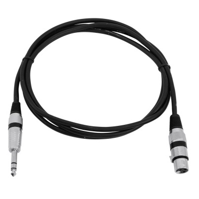 Cabo de áudio preto com conetores metálicos