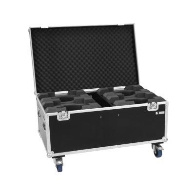 Maleta rígida preta com espuma interior e rodas azuis