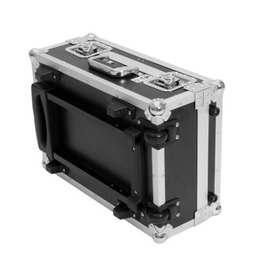 Estojo rígido preto com estrutura metálica e cantos reforçados