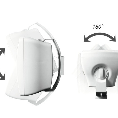 Dispositivo branco com partes móveis articuladas e indicações de ângulos de rotação.