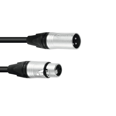 Cabo de áudio com conectores XLR macho e fêmea preto e prata