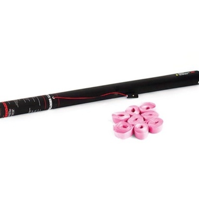 Tubo preto com texto e laços rosa sobre fundo branco