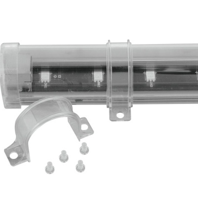 Tubo transparente com tampa e suporte de plástico com parafusos