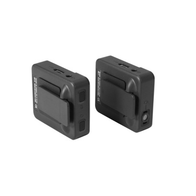 dispositivos eletrónicos compactos pretos com texto 'WIRELESS MICROPHONE RECEIVER'