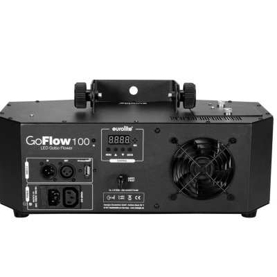 Máquina de efeito de névoa Eurolite GoFlow 100 LED preta com painel frontal e ventoinha