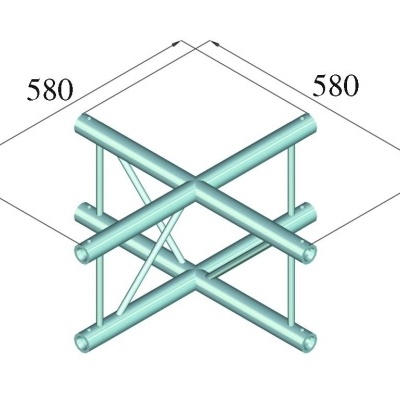 Estrutura metálica azul clara tridimensional com tubos cilíndricos interligados e dimensões 580x580