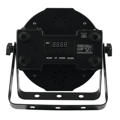 Luz LED redonda preta com visor digital e suporte metálico