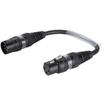Cabo adaptador XLR preto com conectores macho e fêmea