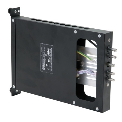 Dispositivo electrónico industrial em caixa preta com ligações eléctricas