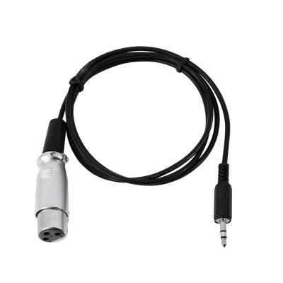 Cabo adaptador de áudio XLR fêmea para ficha 3,5 mm preto e prateado