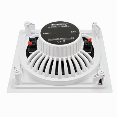 Orador embutido quadrado branco com etiqueta preta no topo