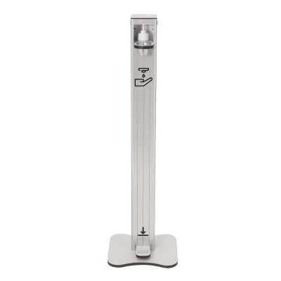 Estação de desinfeção de mãos cinza prateada com dispensador de gel